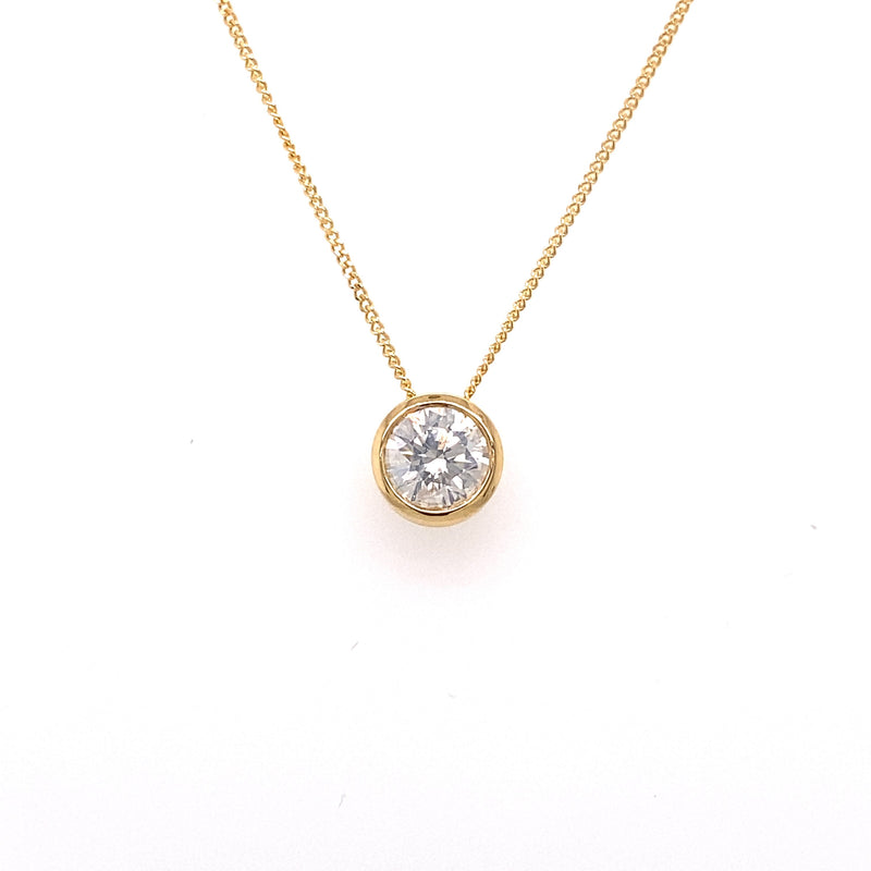 18ct Gold Diamond Solitaire Floating Rubover Pendant