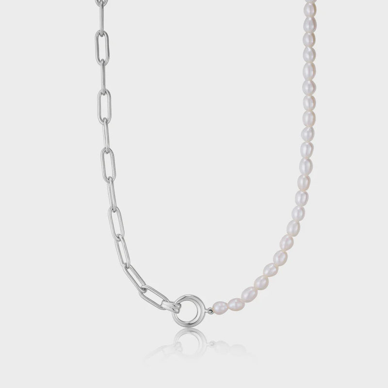 ANIA HAIE Silver Pearl Chunky Link Chain Necklace N043-01H