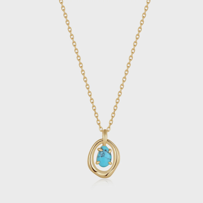 ANIA HAIE Gold Turquoise Wave Circle Pendant Necklace N044-03G