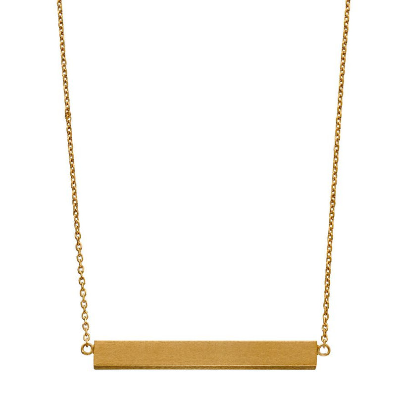 Satin Finish Yellow Gold Plated Horizontal Engravable Bar Necklace N4427