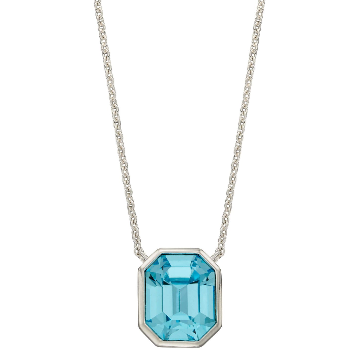 Silver Blue Octagonal Crystal Necklace