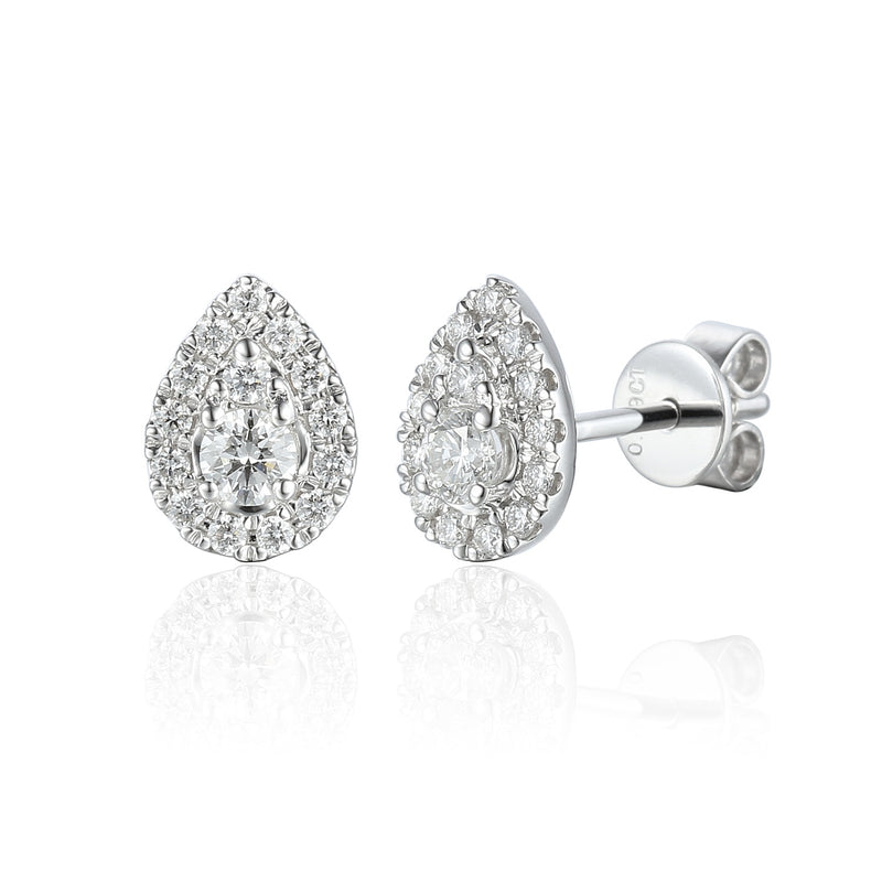 9ct White Gold Pear Shaped Diamond Earrings - Diamond - April