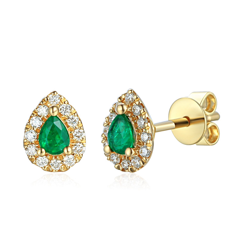 9ct Yellow Gold Pear Shaped Diamond Earrings - Emerald - May
