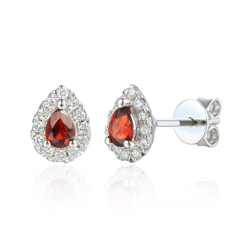 9ct White Gold Pear Shaped Diamond Earrings - Garnet - January