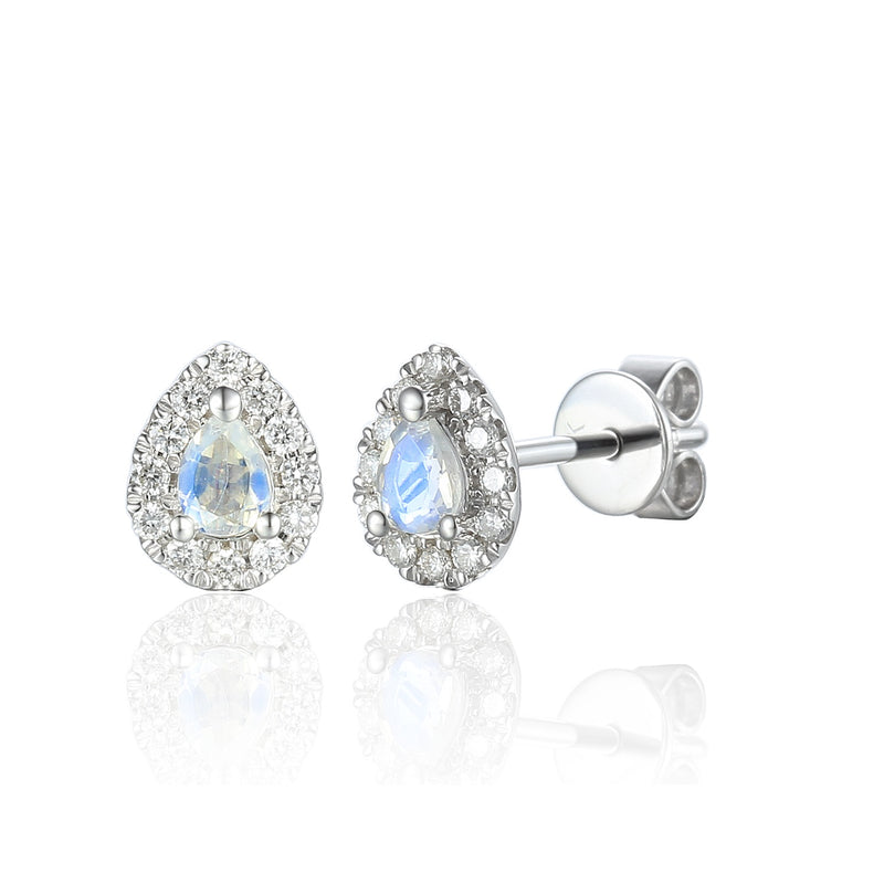 9ct White Gold Pear Shape Diamond Earrings - Moonstone - June