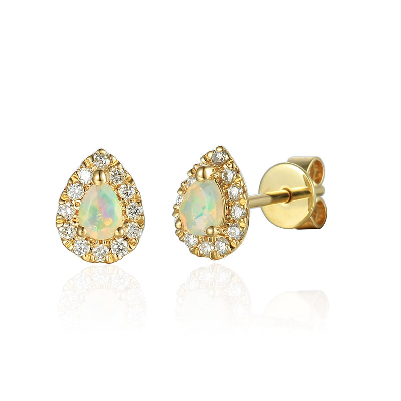 9ct Gold Pear Shaped Diamond Earrings - Opal - October