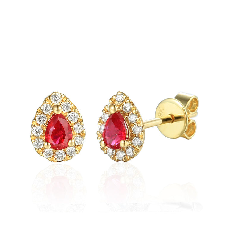 9ct White Gold Pear Shape Diamond Earrings - Ruby - July