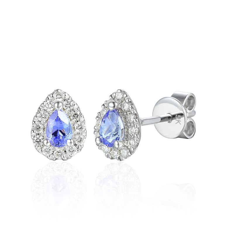 9ct White Gold Pear Shaped Diamond Earrings - Tanzanite - December