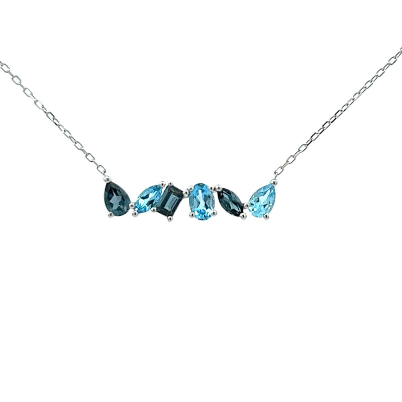 9ct White Gold Blue Topaz & London Blue Mixed Shape Necklace