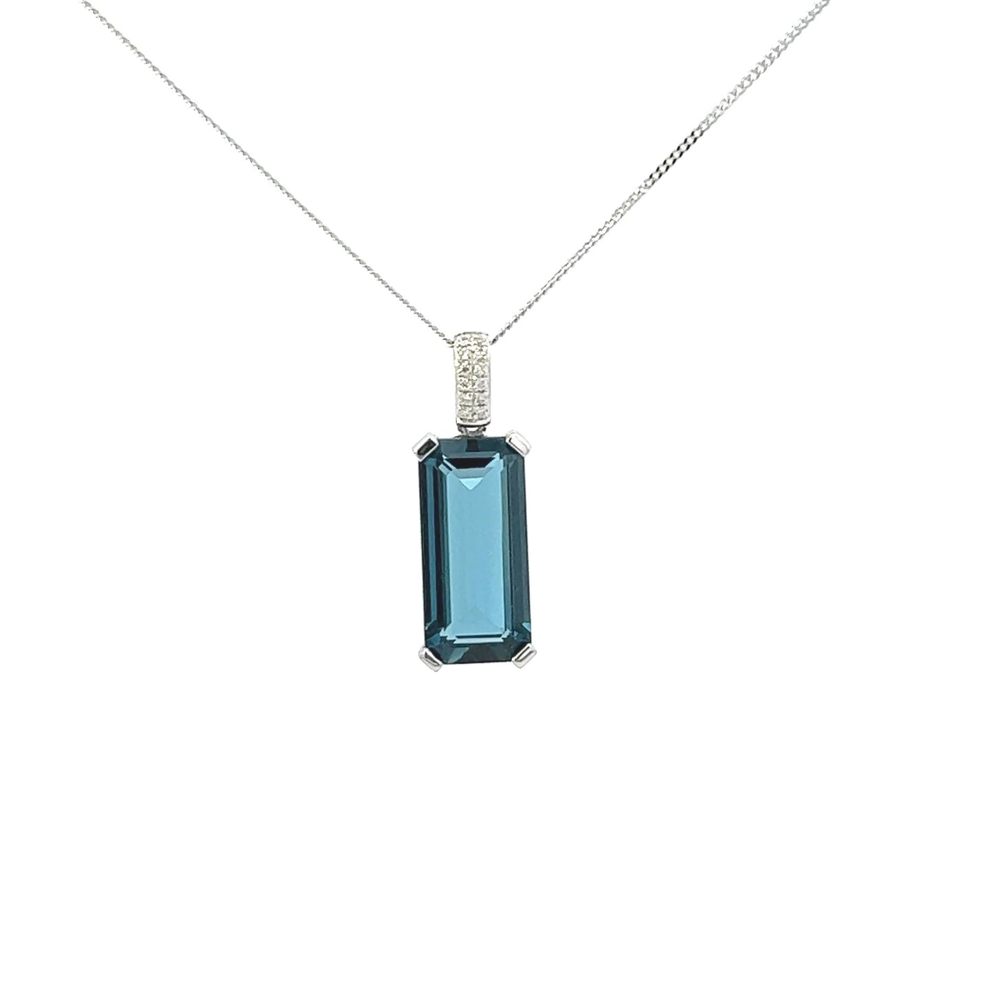 9ct White Gold Octagon London Blue Topaz with Diamond Bail Pendant