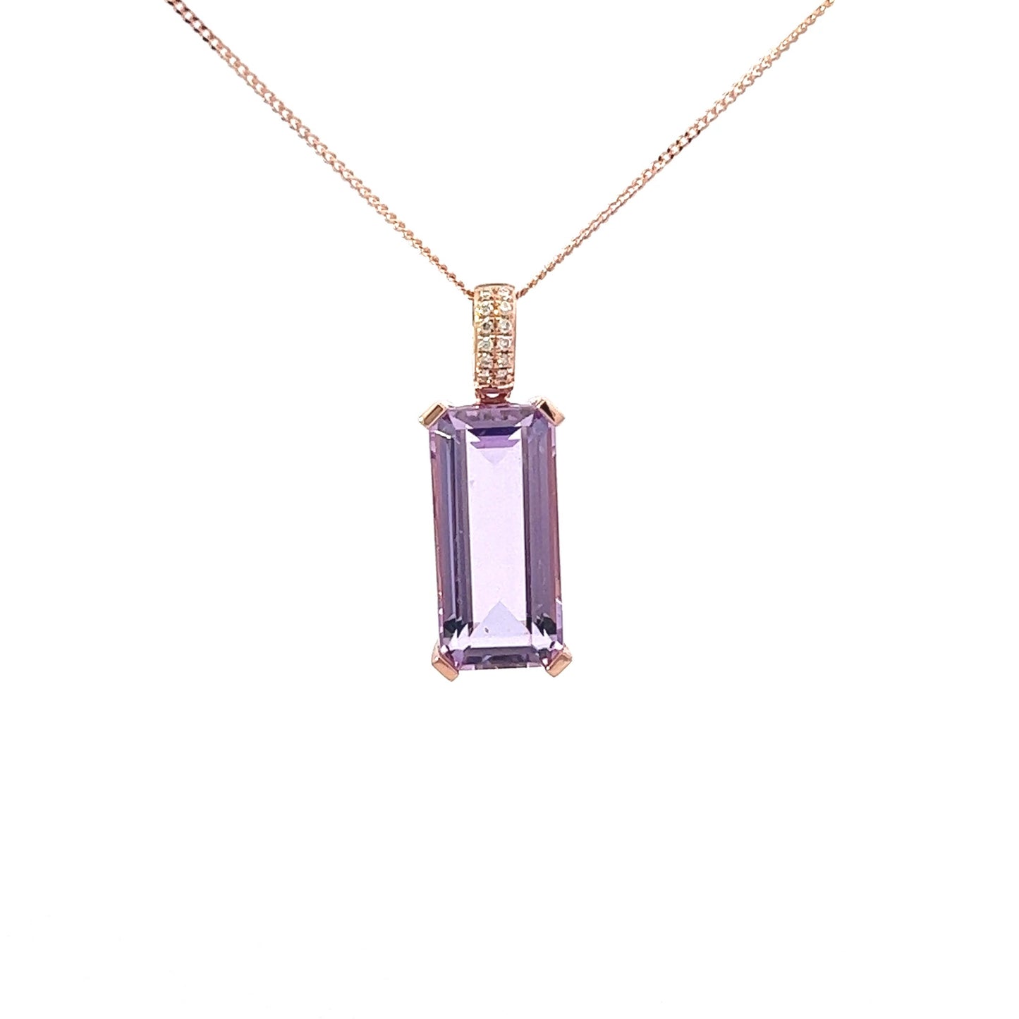 9ct Rose Gold Octagon Pink Amethyst with Diamond Bail Pendant