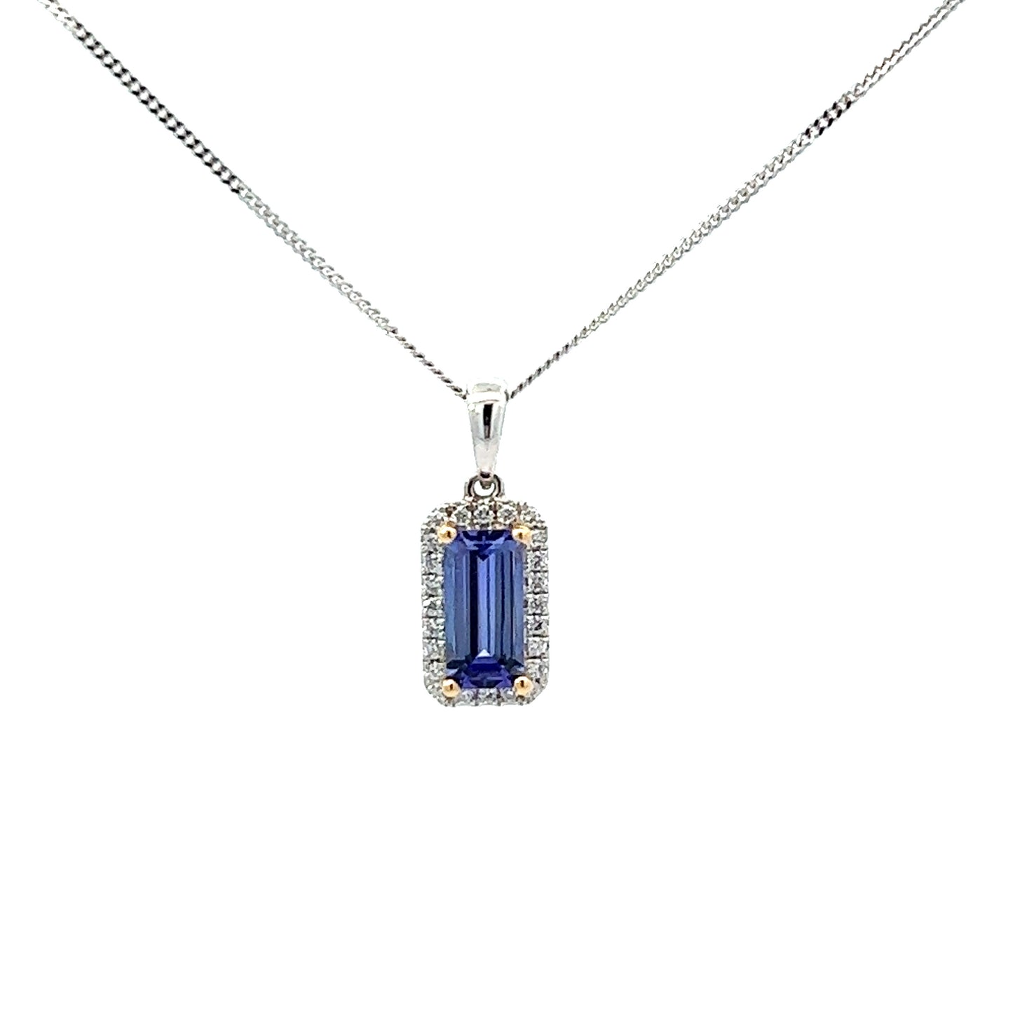 18ct White Gold Tanzanite Diamond Halo Pendant