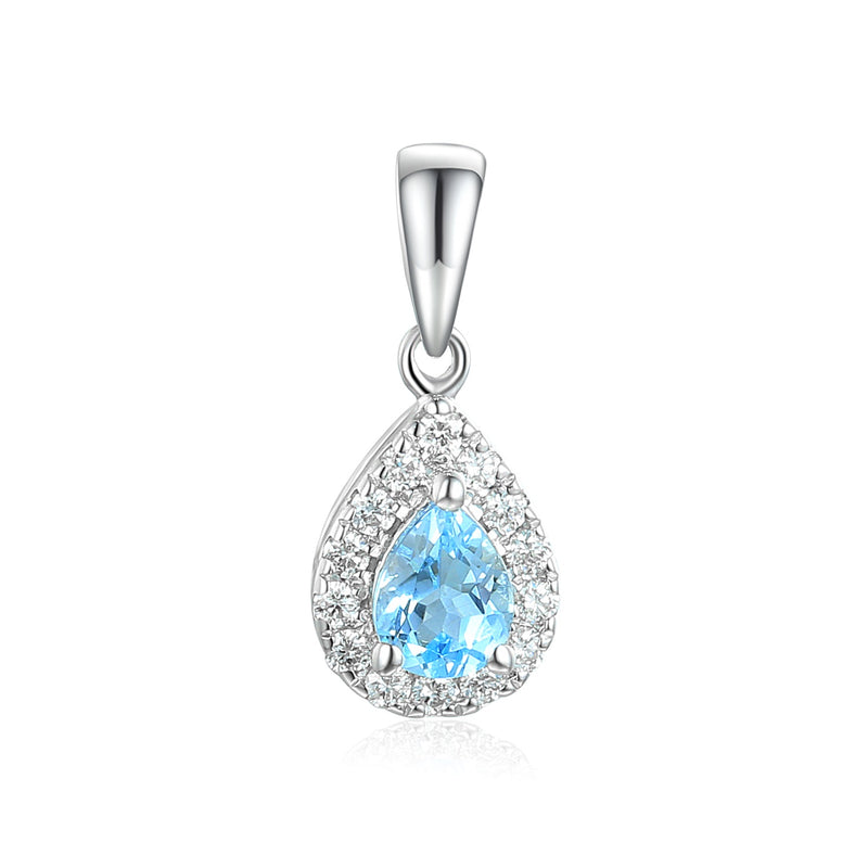 9ct White Gold Pear Shaped Diamond Pendant - Aquamarine - March