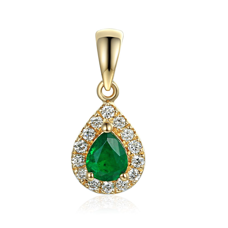 9ct Gold Pear Shaped Diamond Pendant - Emerald - May
