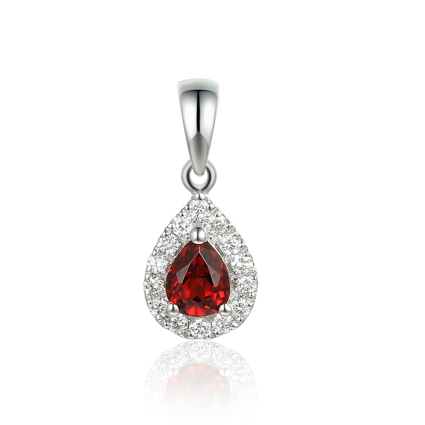 9ct White Gold Pear Shaped Diamond Pendant - Garnet - January