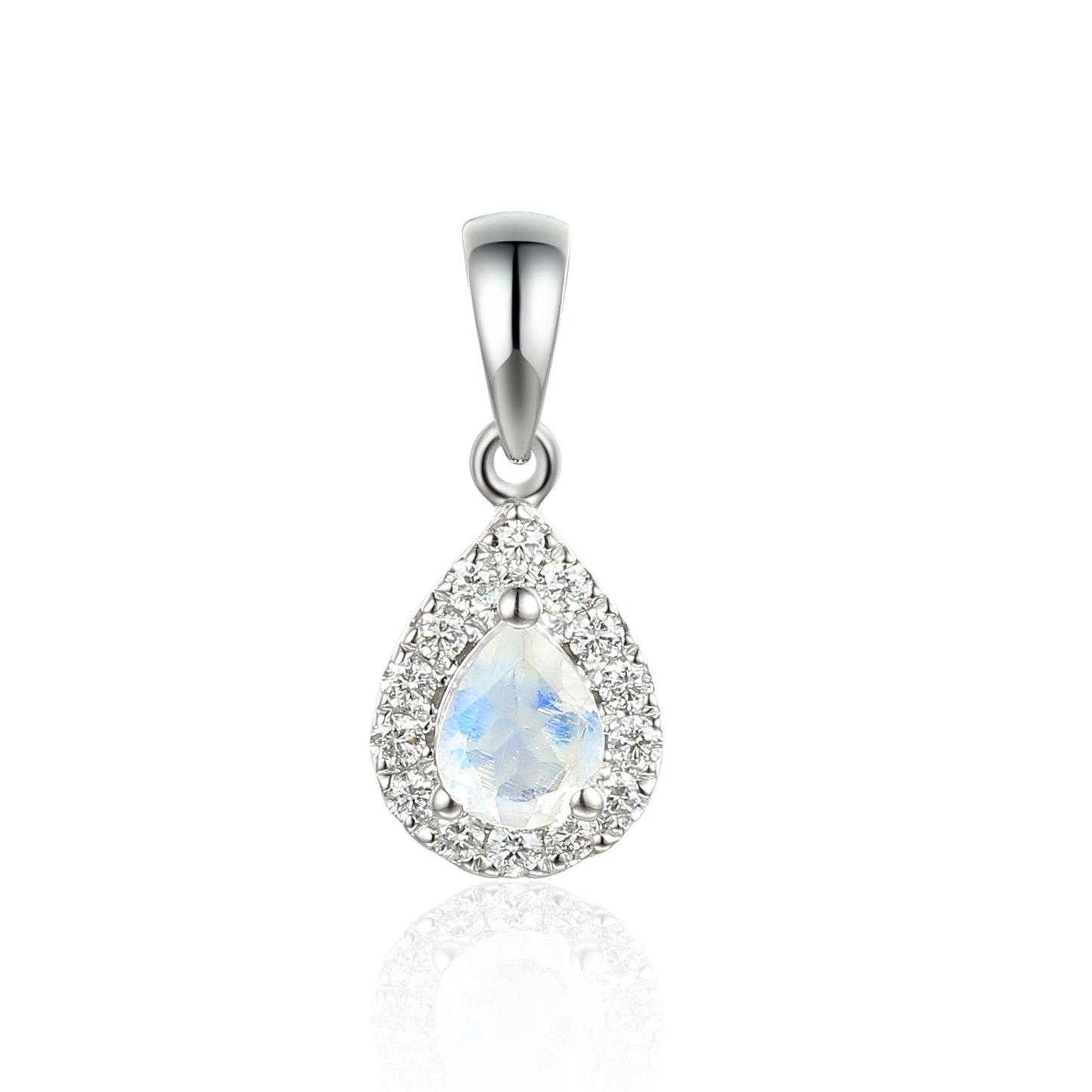 9ct White Gold Pear Shape Diamond Pendant - Moonstone - June