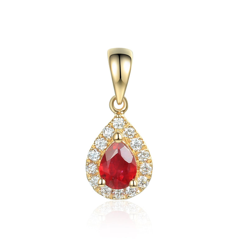 9ct Gold Pear Shape Diamond Pendant - Ruby - July