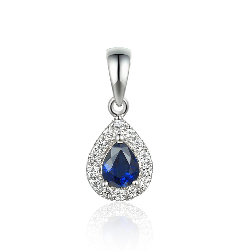 9ct White Gold Pear Shaped Diamond Pendant - Sapphire - September