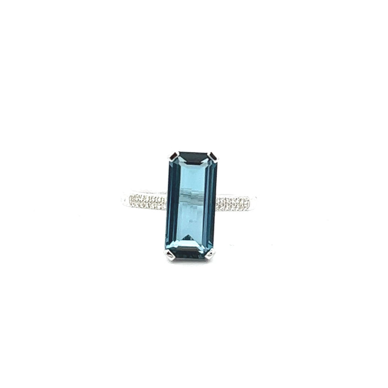9ct White Gold Octagon London Blue Topaz with Diamond Shoudlers