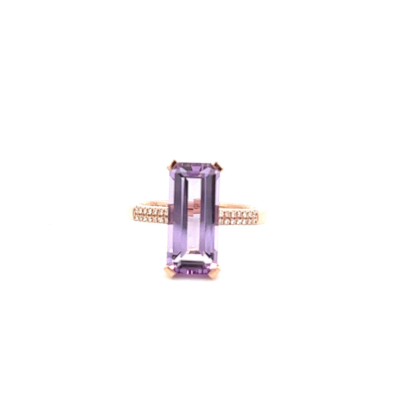 9ct Rose Gold Octagon Pink Amethyst Ring with Diamond Shoulders