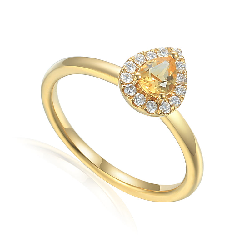 9ct Gold Pear Shaped Citrine Diamond Cluster Ring - November - NTR832PEAR-CITD