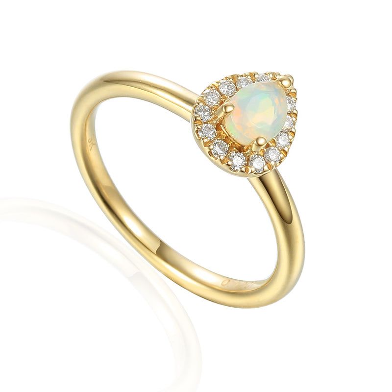 9ct Gold Pear Shaped Opal Diamond Cluster Ring - October - NTR832PEAR-OP