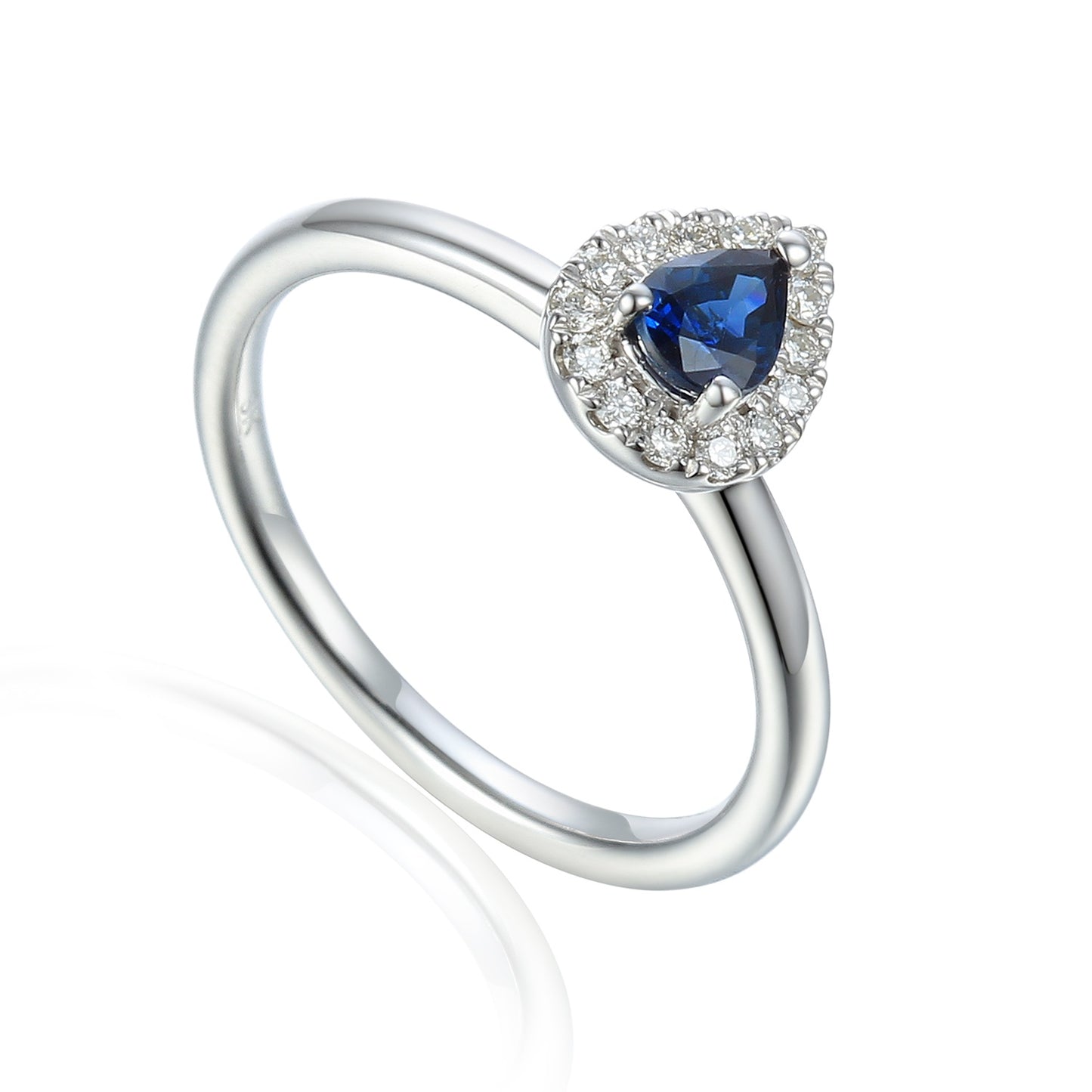 9ct White Gold Pear Shaped Diamond Cluster Ring - Sapphire - September