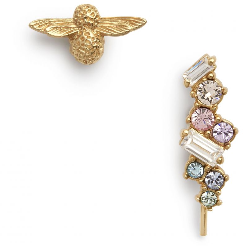 Olivia Burton Rainbow Bee Gold Plated Crawler and Stud Earrings OBJAME130