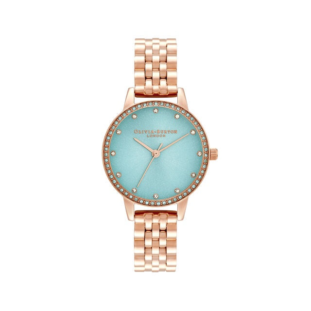 Olivia Burton Classic Sparkle Bezel Midi Dial Mint & Rose Gold Bracelet Watch OB16MD104