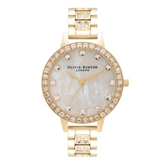 Olivia Burton Gold Tone Mother of Pearl Dial CZ Bezel OB16MOP33