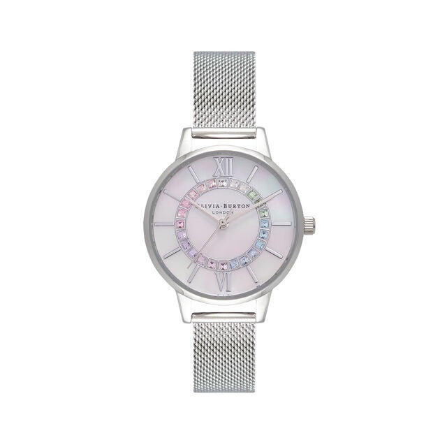 Olivia Burton Wonderland Rainbow Silver mesh watch OB16WD96