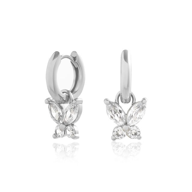 Sparkle Butterfly Marquise Butterfly Huggie Hoops Silver OBJAME303