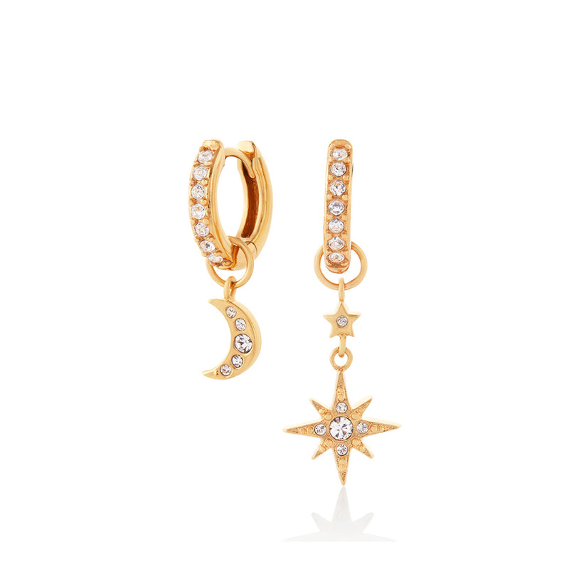 Olivia Burton Celestial Moon & North Star Huggies YGP Earrings OBJCLE39