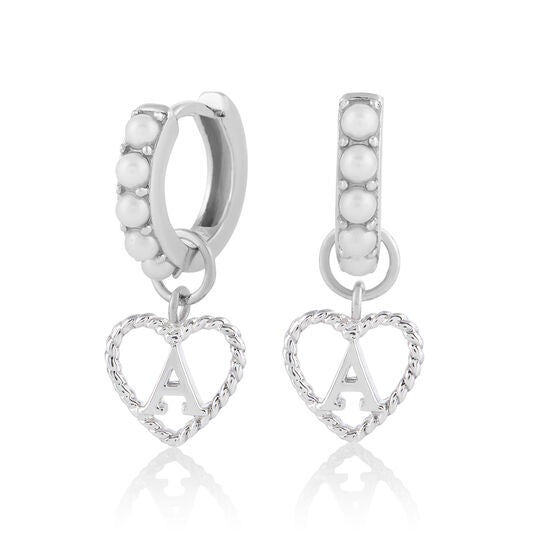 Olivia Burton 'A' Faux Pearl Heart Initial Huggie Hoop Silver OBJIHEA01