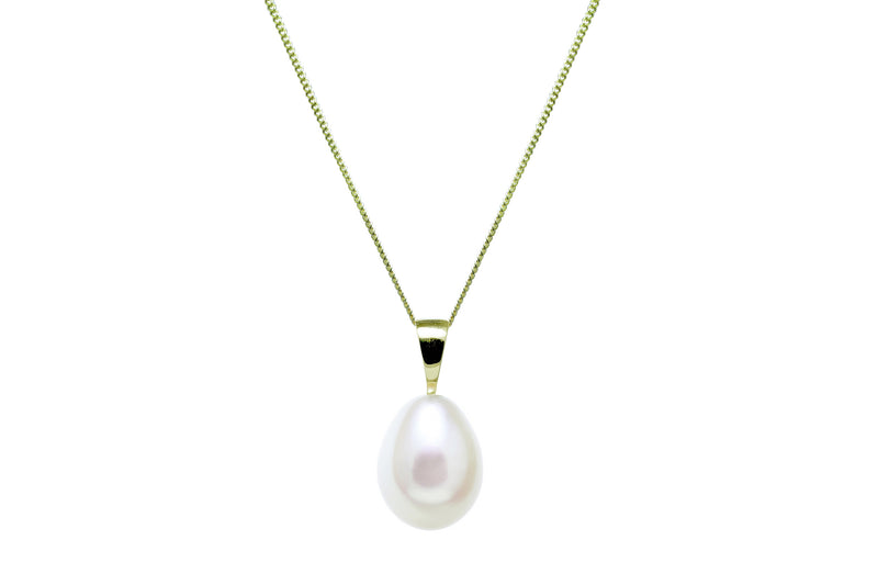 9ct Gold Pearl Teardrop White Cultured River Pearl 9mm Pendant