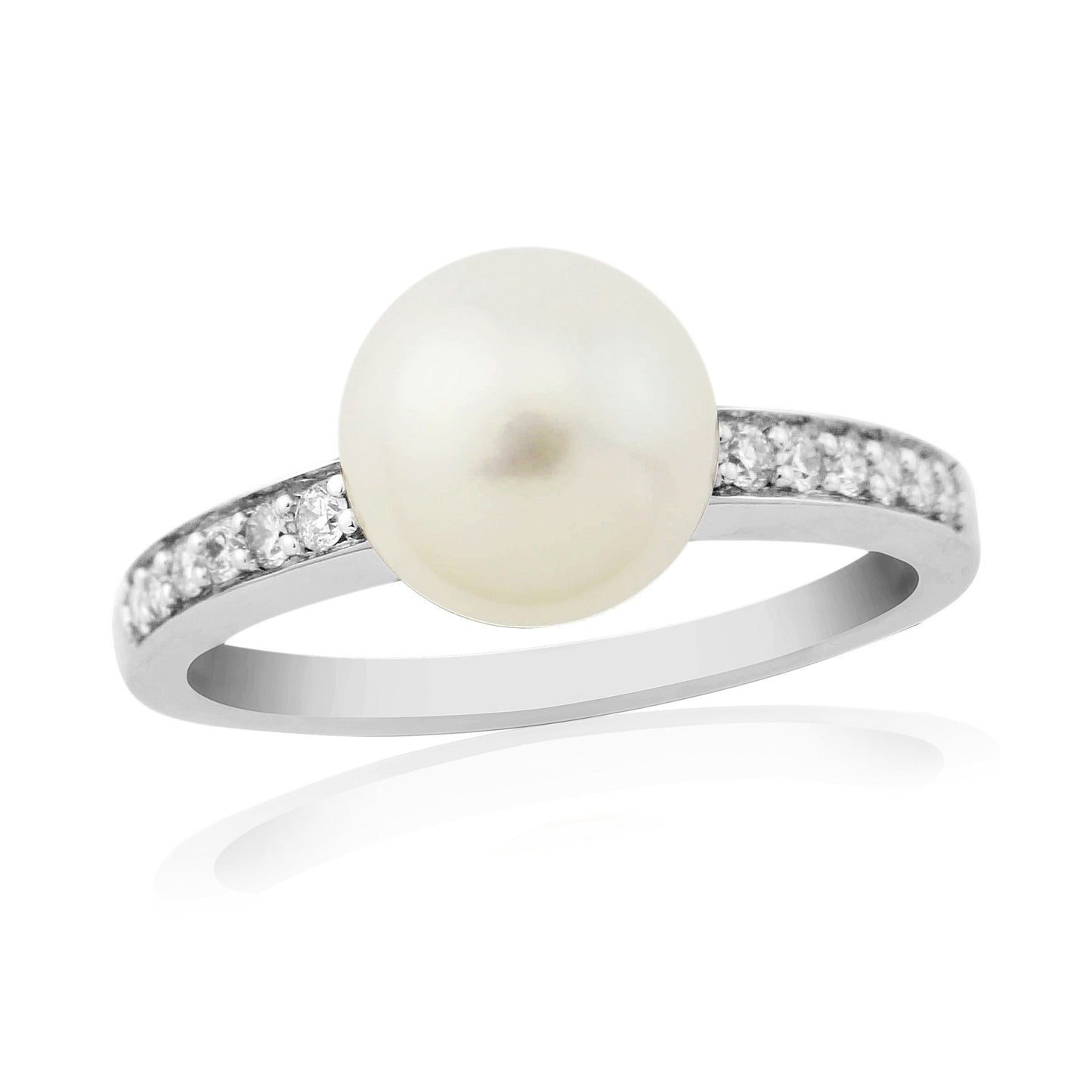 9ct White Gold Cultured Pearl & Diamond Ring