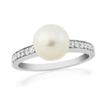 9ct White Gold Cultured Pearl & Diamond Ring