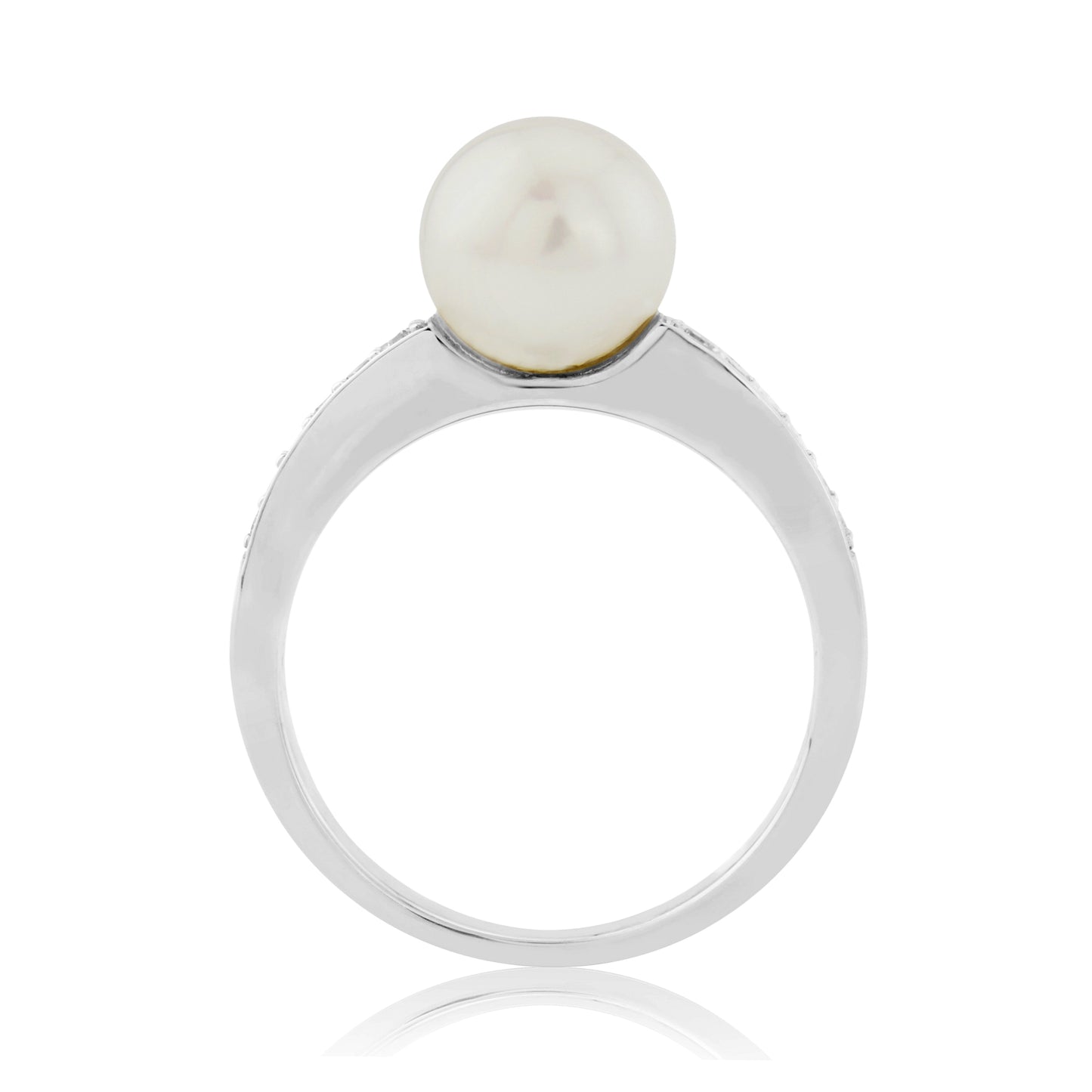 9ct White Gold Cultured Pearl & Diamond Ring
