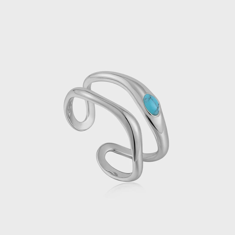 ANIA HAIE Silver Turquoise Wave Double Band Adjustable Ring R044-03H