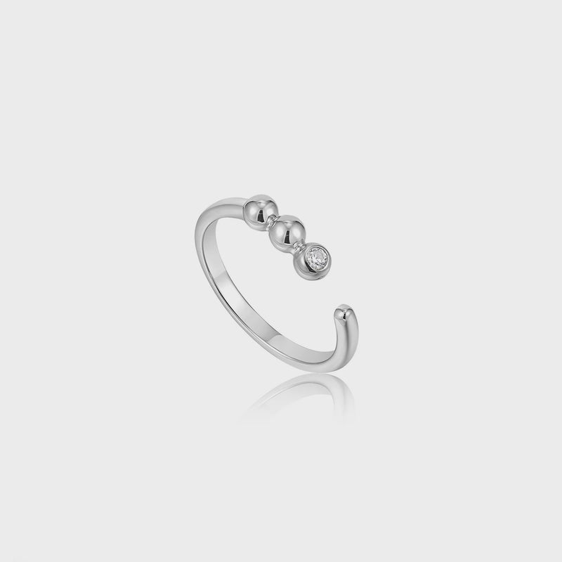 ANIA HAIE Silver Orb Sparkle Adjustable Ring R045-01H-CZ