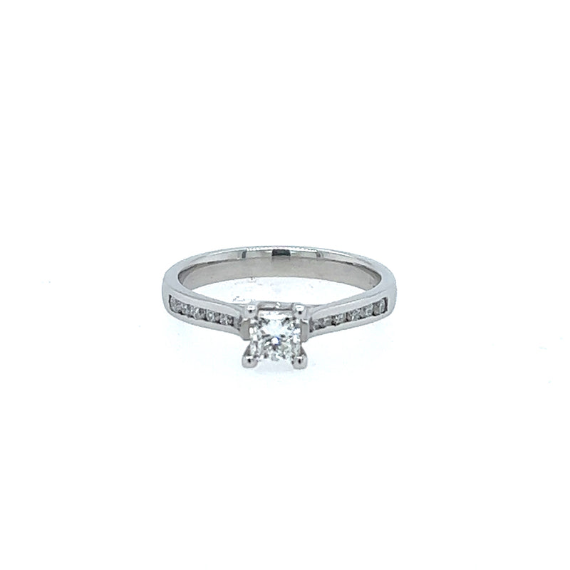 Platinum Princess Cut Solitaire Ring with Diamond Shoulders 0.63ct - RF10