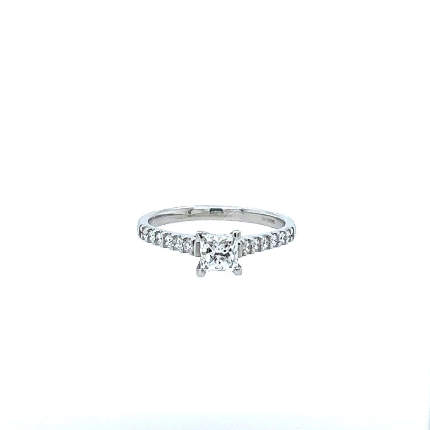 Platinum Diamond Princess Cut Solitaire Ring with Diamond Shoulders 0.78ct