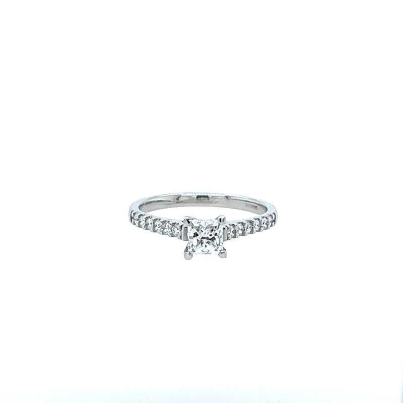 Platinum Diamond Princess Cut Solitaire Ring with Diamond Shoulders 0.78ct - RF11