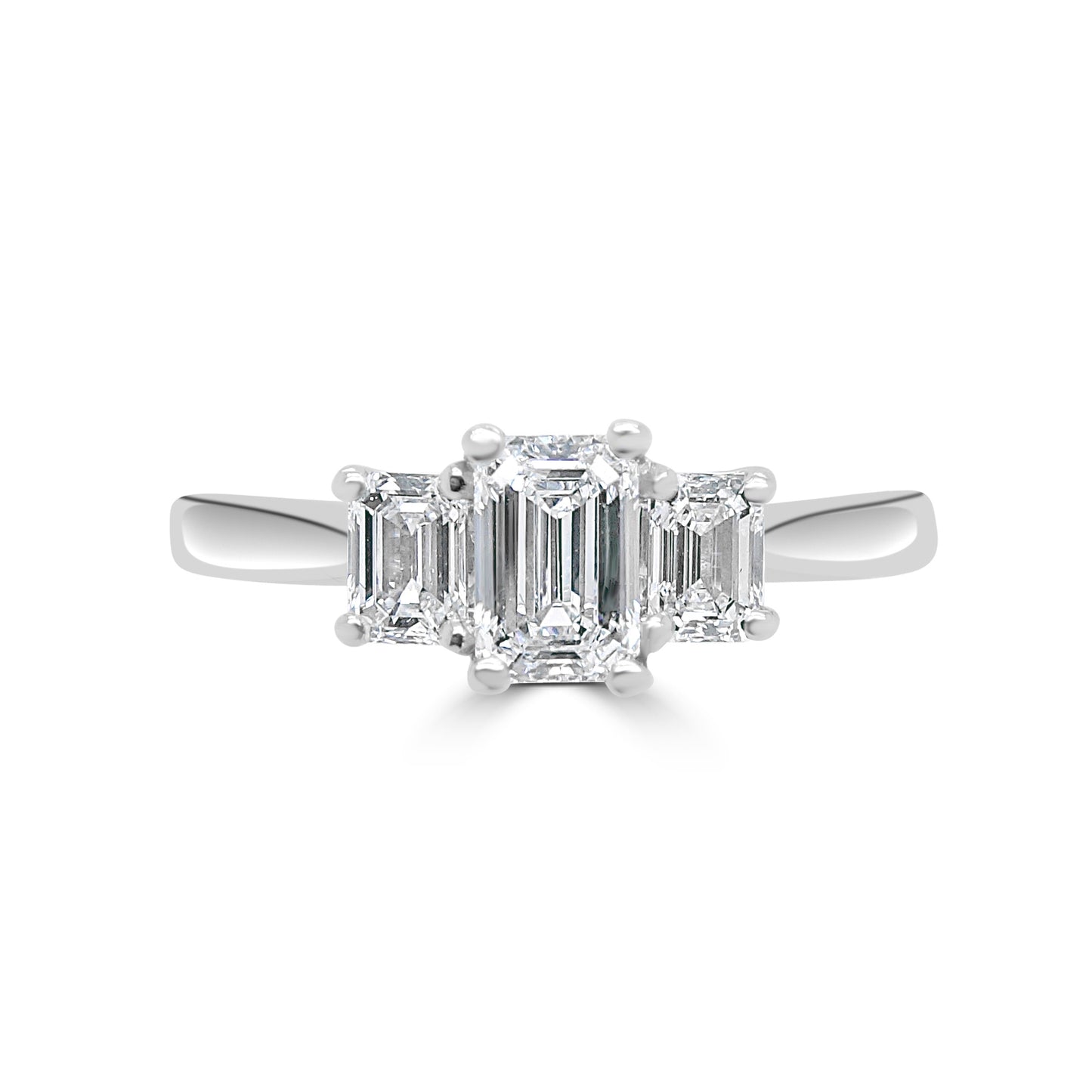 Platinum Trilogy Diamond Ring Emerald Cut 0.73ct G VS2