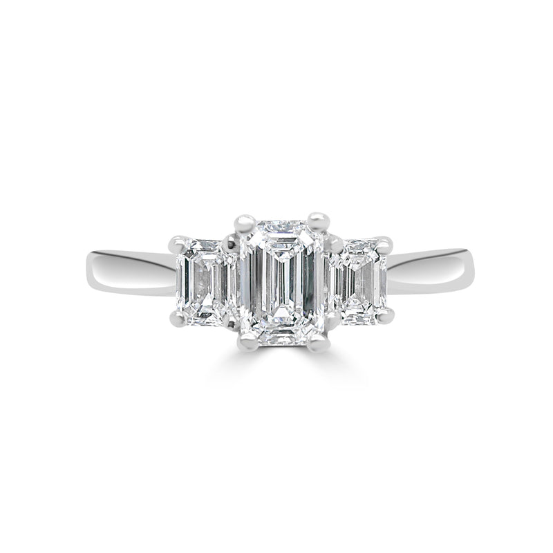 Platinum Trilogy Diamond Ring Emerald Cut 0.73ct G VS2
