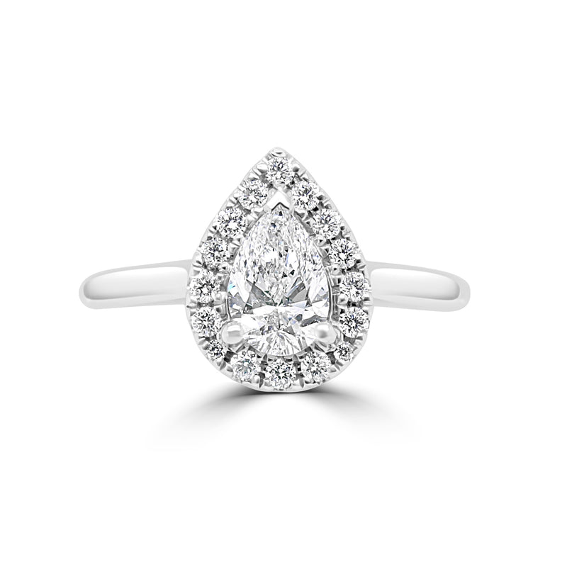 Platinum Pear Shaped Halo Diamond Ring 0.66ct - RN7310