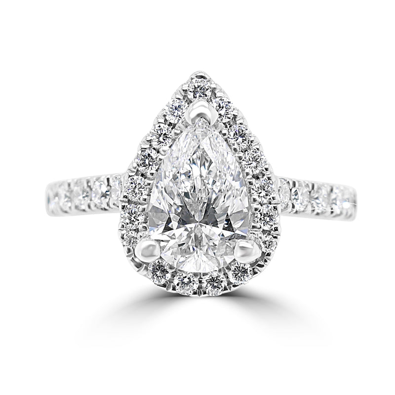 Platinum Pear Shaped Halo Diamond Ring F/VVS1 - RN7373