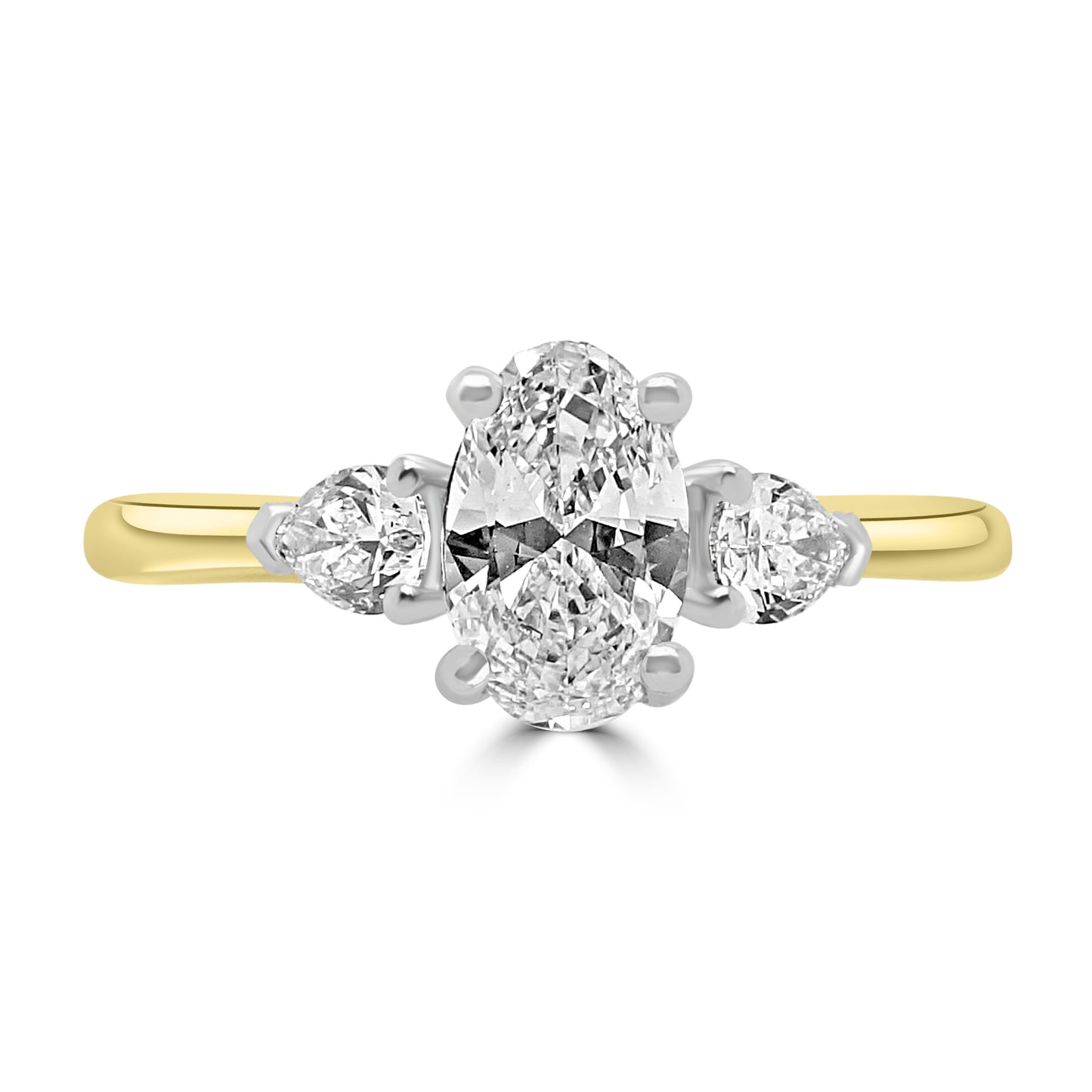 18ct Yellow Gold Oval & Pear Cut Trilogy Ring 0.85ct - RN8835