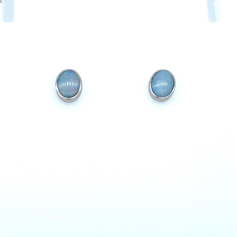 Silver Doublet Opal Earrings 8x6mm