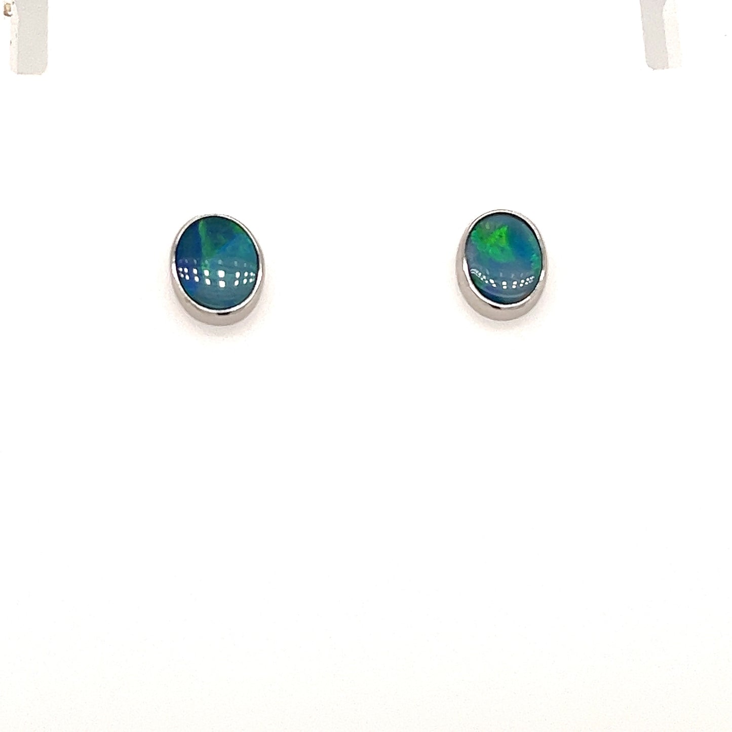 Silver Doublet Opal Earrings 9x7mm